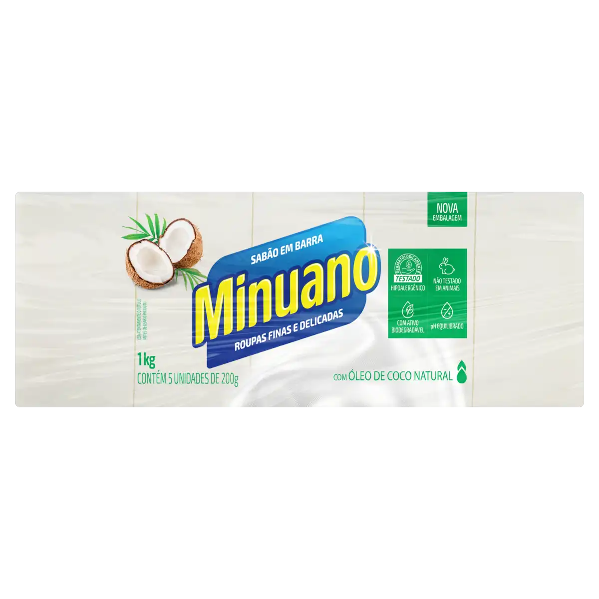 Sabão Barra Coco Minuano Pacote 1kg 5 Unidades