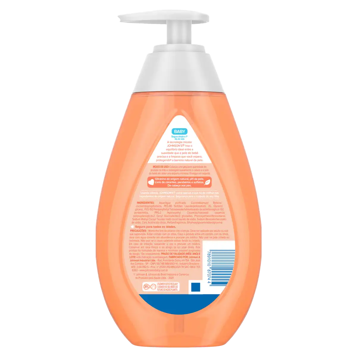 Sabonete Líquido de Glicerina da Cabeça aos Pés Johnson's Baby Frasco 400ml Pump