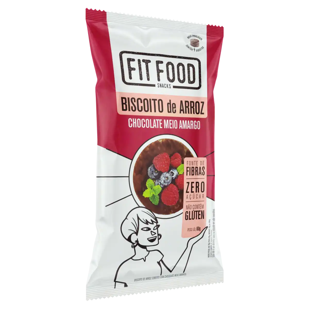 Biscoito de Arroz Cobertura Chocolate Meio Amargo Zero Açúcar Fit Food Pacote 60g