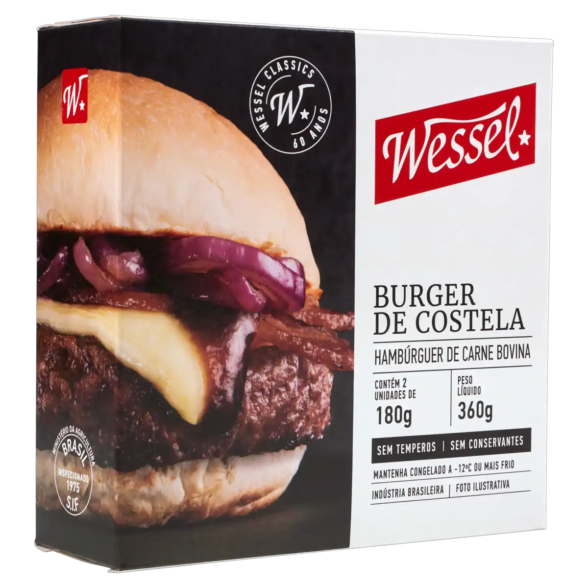 Hambúrguer de Carne Bovina Costela Wessel Caixa 360g 2 Unidades