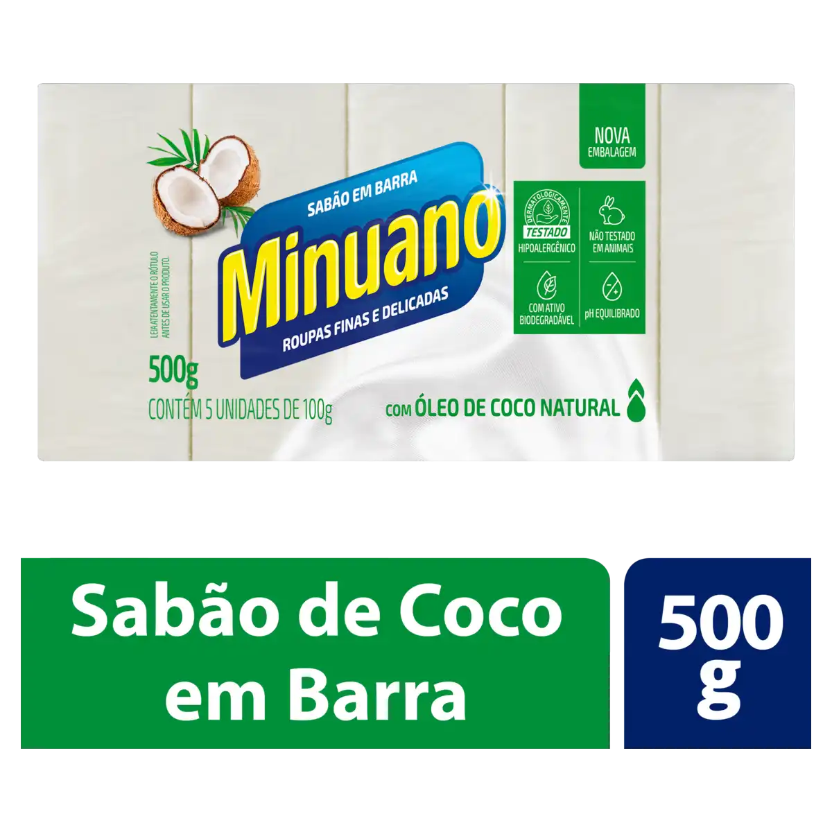 Sabão Barra Coco Minuano Pacote 500g 5 Unidades