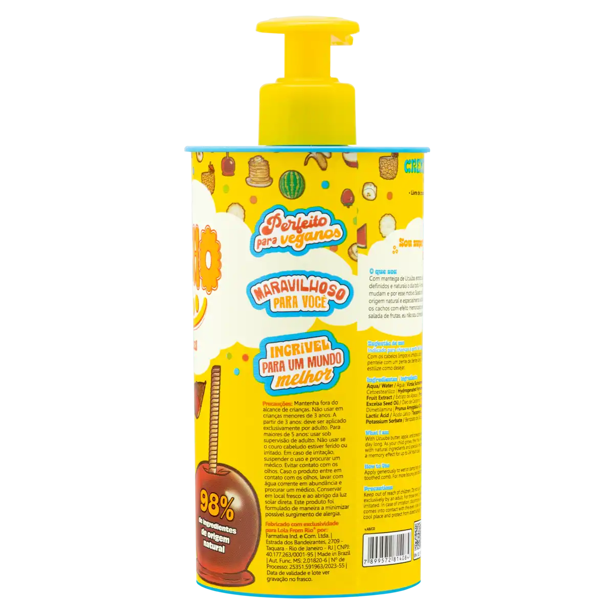 Creme para Pentear Salada de Frutas Lola from Rio Cachinho Feliz Kids Frasco 450g Pump