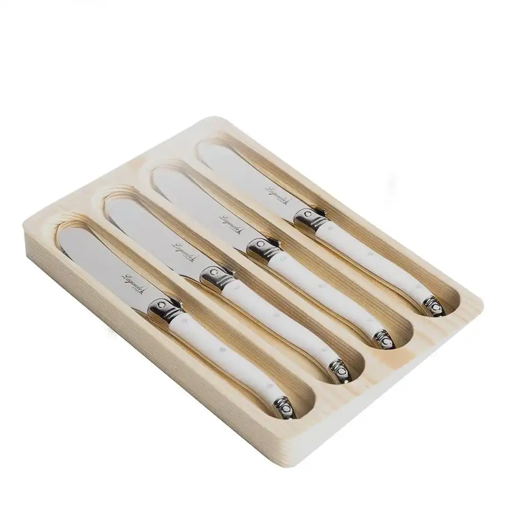 Jogo de Facas para Manteiga Branca Laguiole Aço inox e Madeira Luxo 4 peças