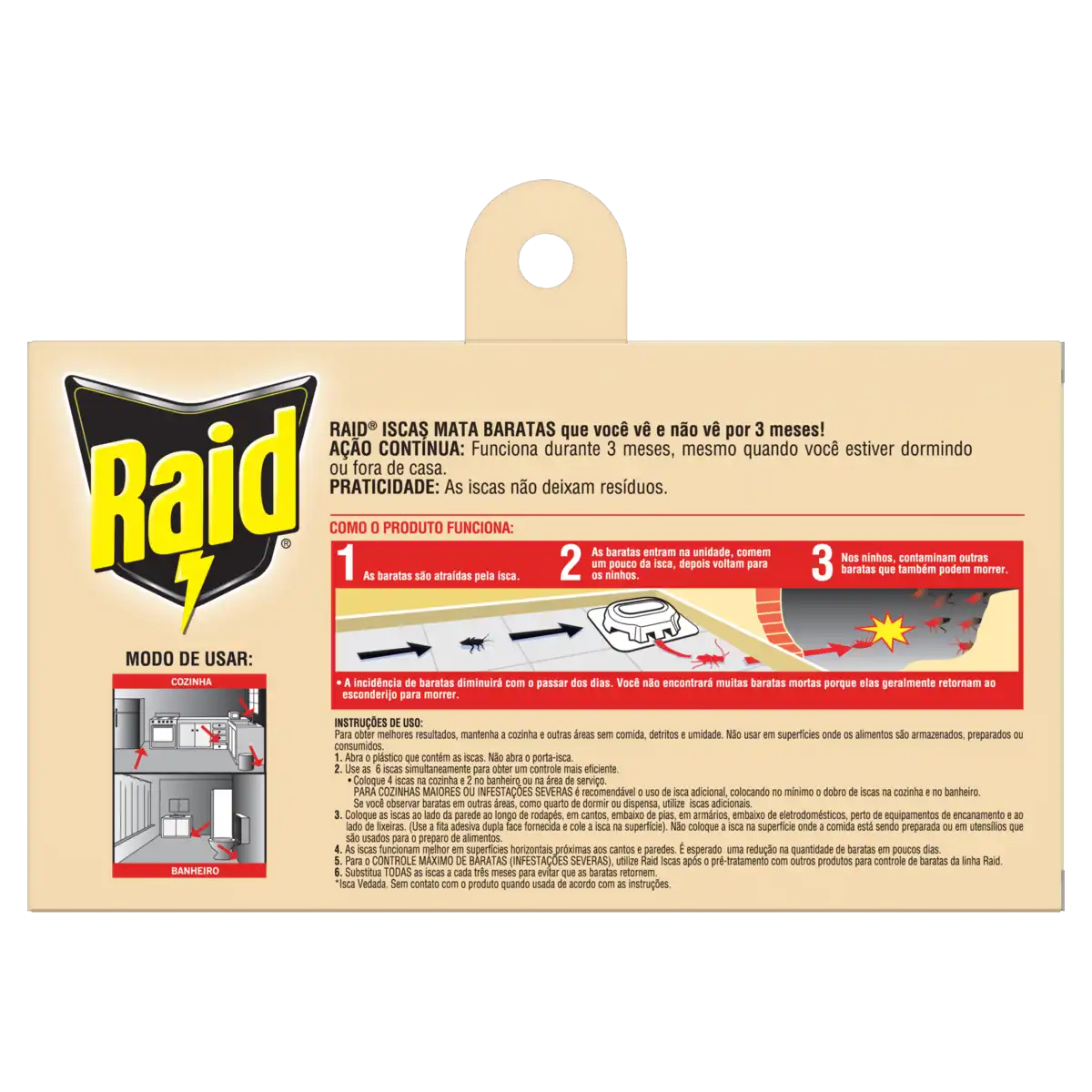 Inseticida Isca Mata Baratas Raid Caixa 6 Unidades 2,6g Cada