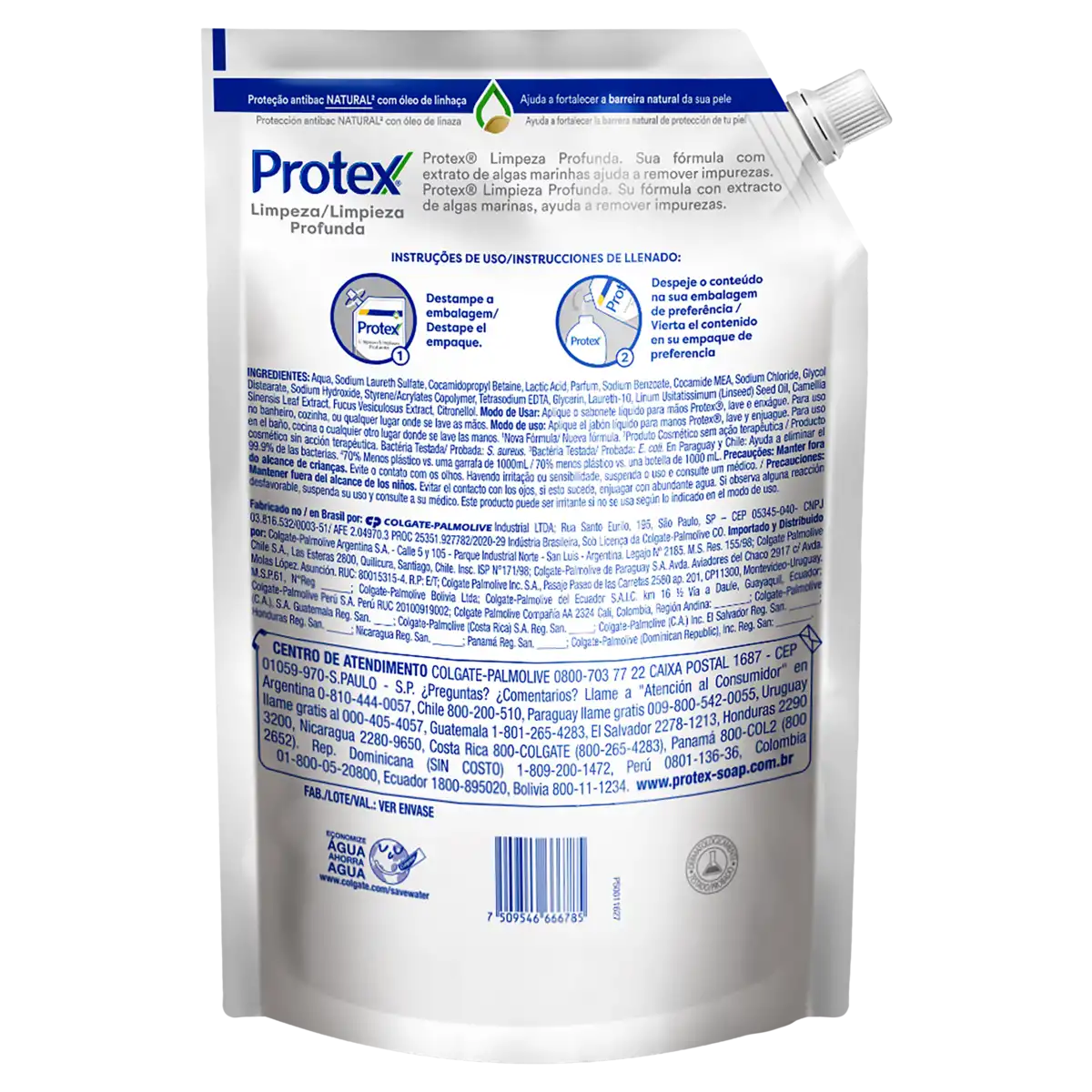 Sabonete Líquido para as Mãos Antibacteriano Protex Limpeza Profunda Sachê 900ml Refil Supereconômico