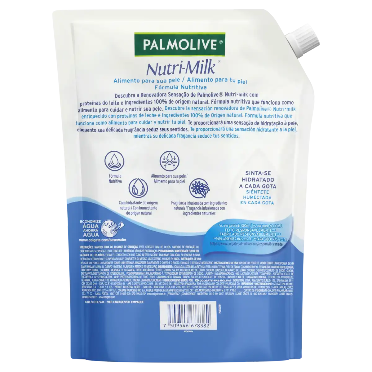 Sabonete Líquido Hidratação Prolongada Palmolive Nutri-Milk Sachê 900ml Refil Supereconômico