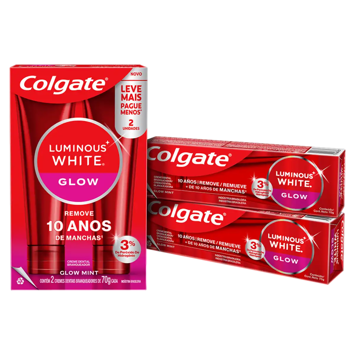 Pack Creme Dental Glow Mint Colgate Luminous White Caixa 2 Unidades de 70g Cada Leve Mais Pague Menos