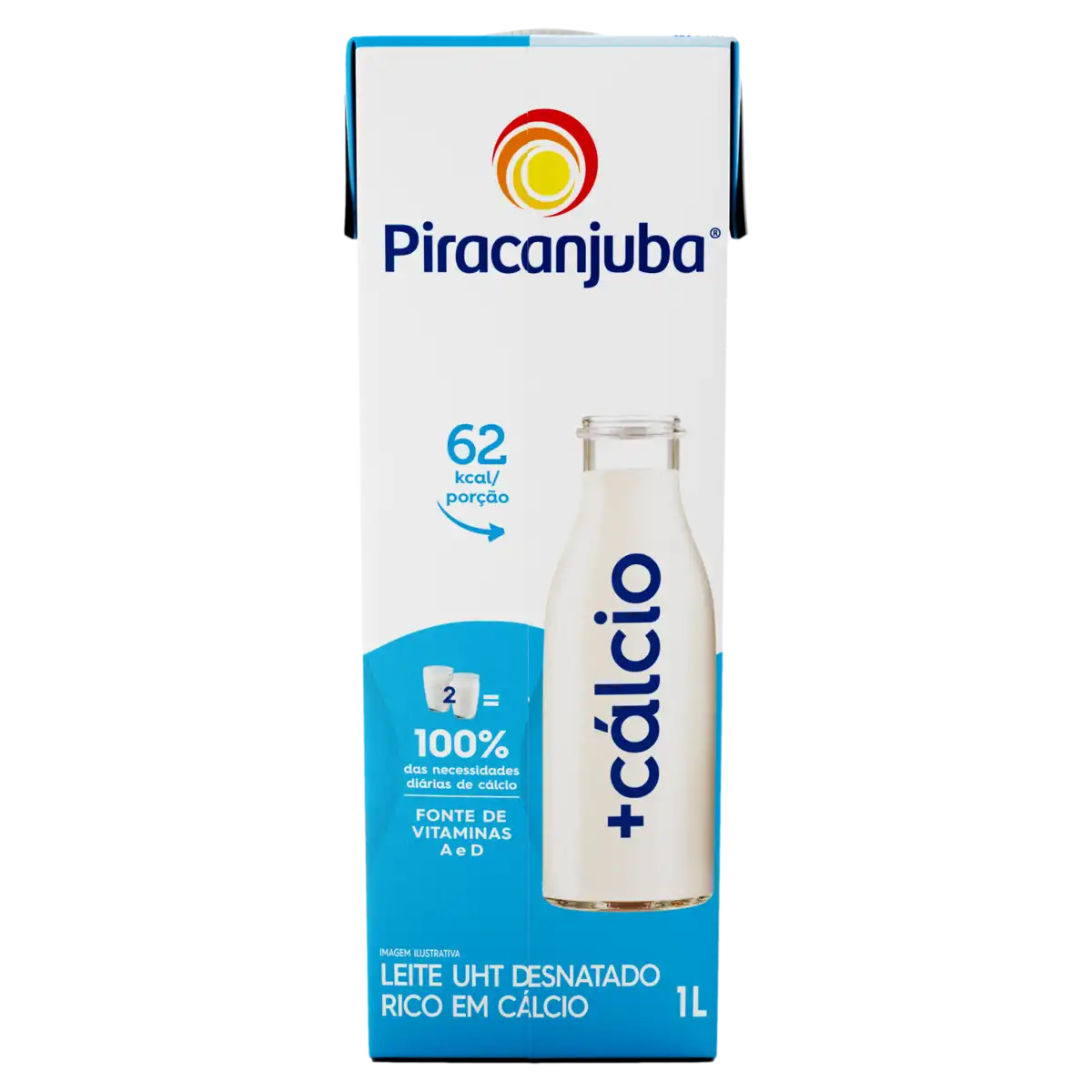 Leite UHT Desnatado Piracanjuba + Cálcio Caixa com Tampa 1l