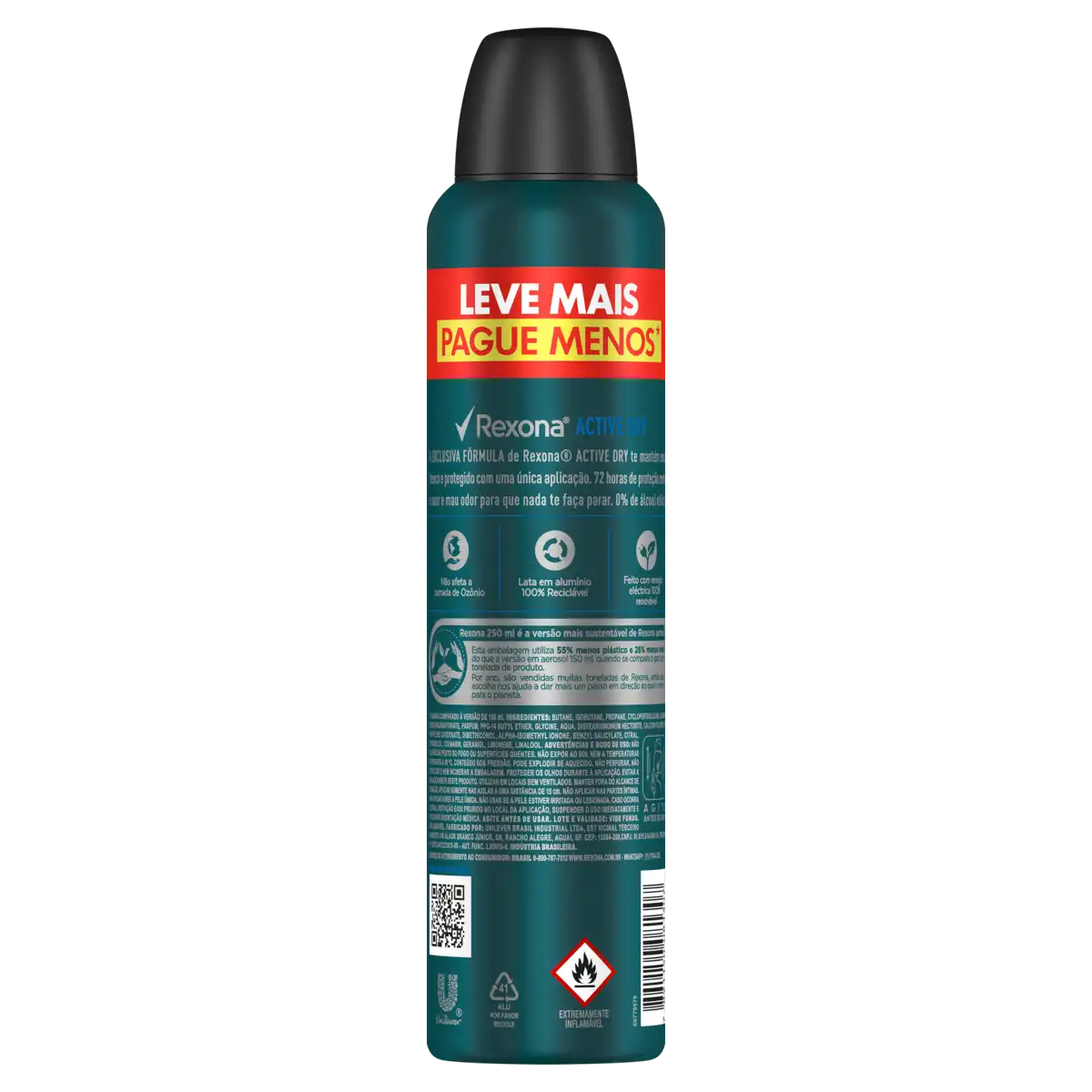 Antitranspirante Aerossol Active Dry Rexona Men 250ml Spray Leve Mais Pague Menos