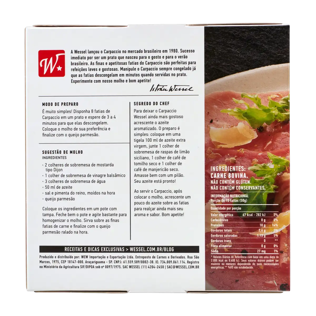 Carpaccio de Lagarto Wessel Caixa 200g