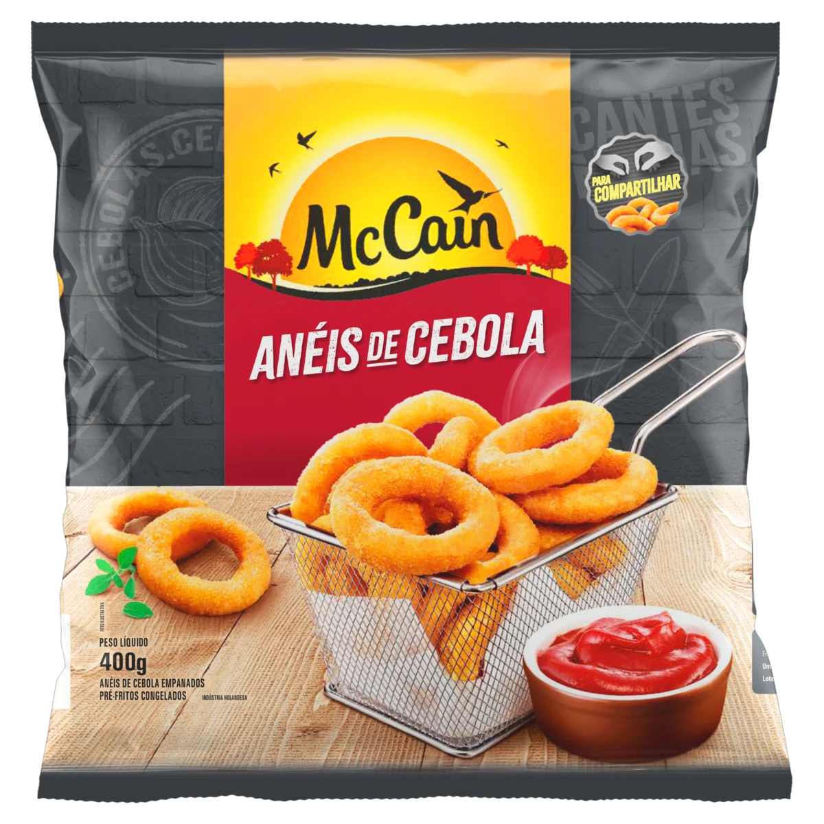 Anéis de Cebola Empanados Pré-Fritos Congelados McCain Pacote 400g
