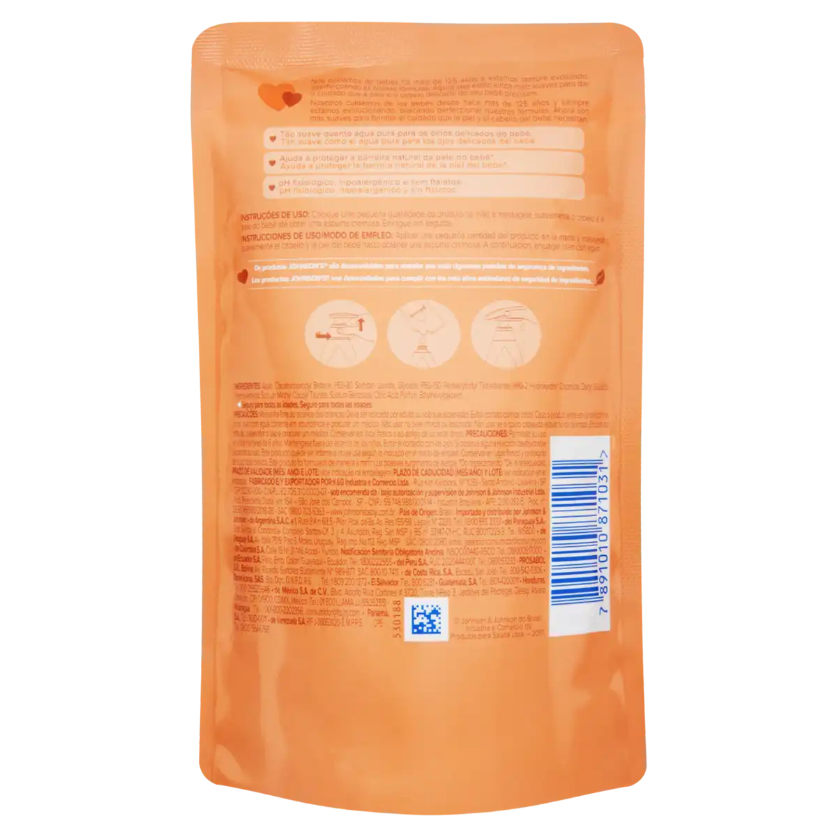 Sabonete Líquido de Glicerina da Cabeça aos Pés Johnson's Baby Sachê 180ml Refil Embalagem Econômica