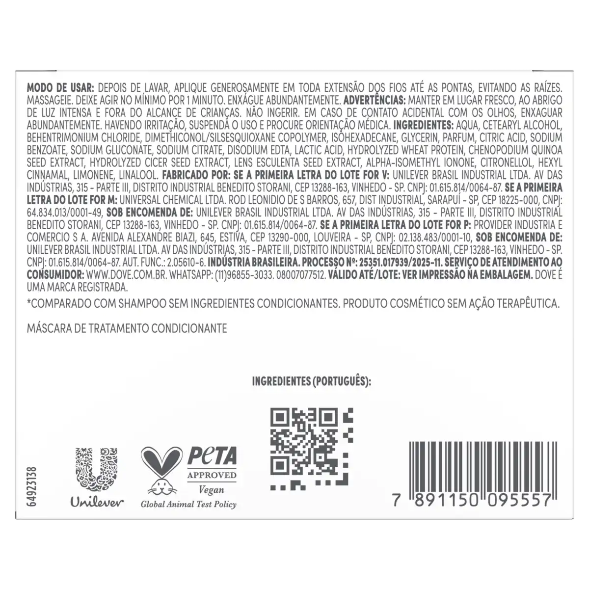 Máscara de Tratamento Dove Bond Repair + Peptídeo Caixa 250g