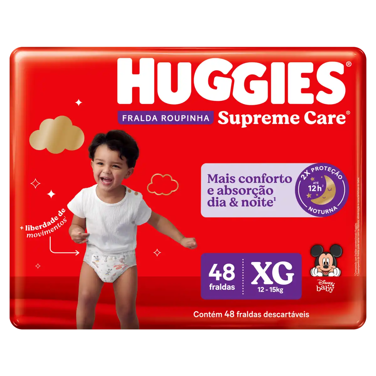 Fralda Descartável Infantil Roupinha Huggies Supreme Care XG Pacote 48 Unidades Embalagem Econômica