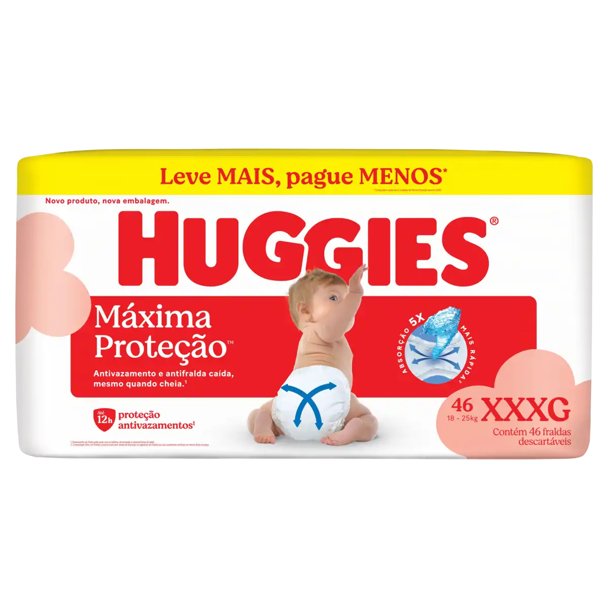 Fralda Descartável Infantil Huggies Máxima Proteção XXXG Pacote 46 Unidades Leve Mais Pague Menos