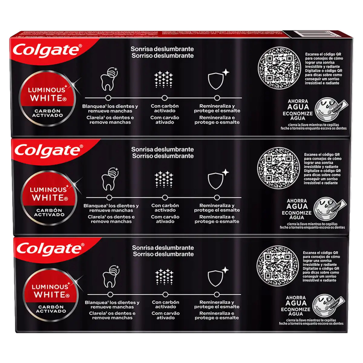 Pack Creme Dental Carvão Ativado Dazzling Mint Colgate Luminous White Caixa 3 Unidades 70g Cada Leve Mais Pague Menos