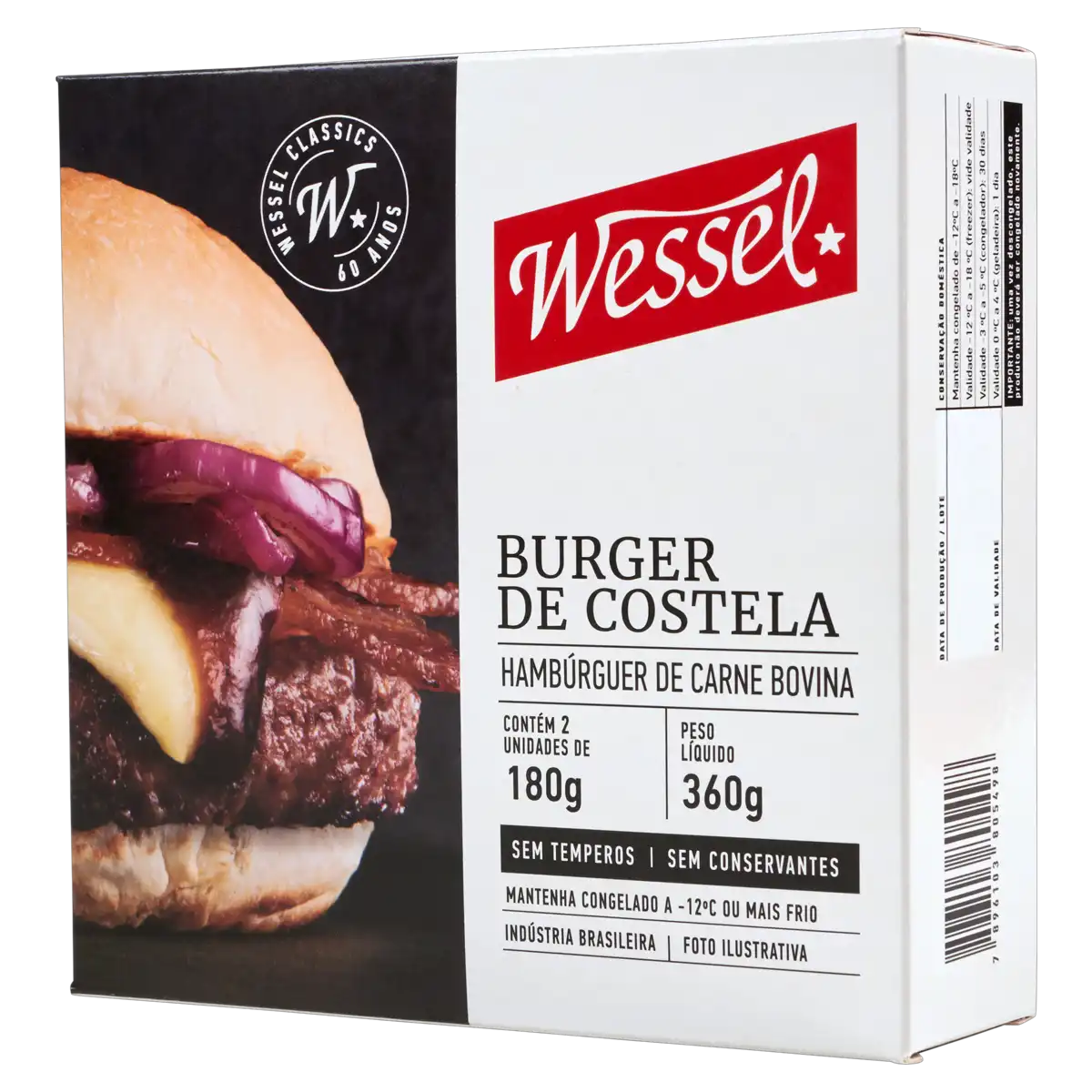 Hambúrguer de Carne Bovina Costela Wessel Caixa 360g 2 Unidades