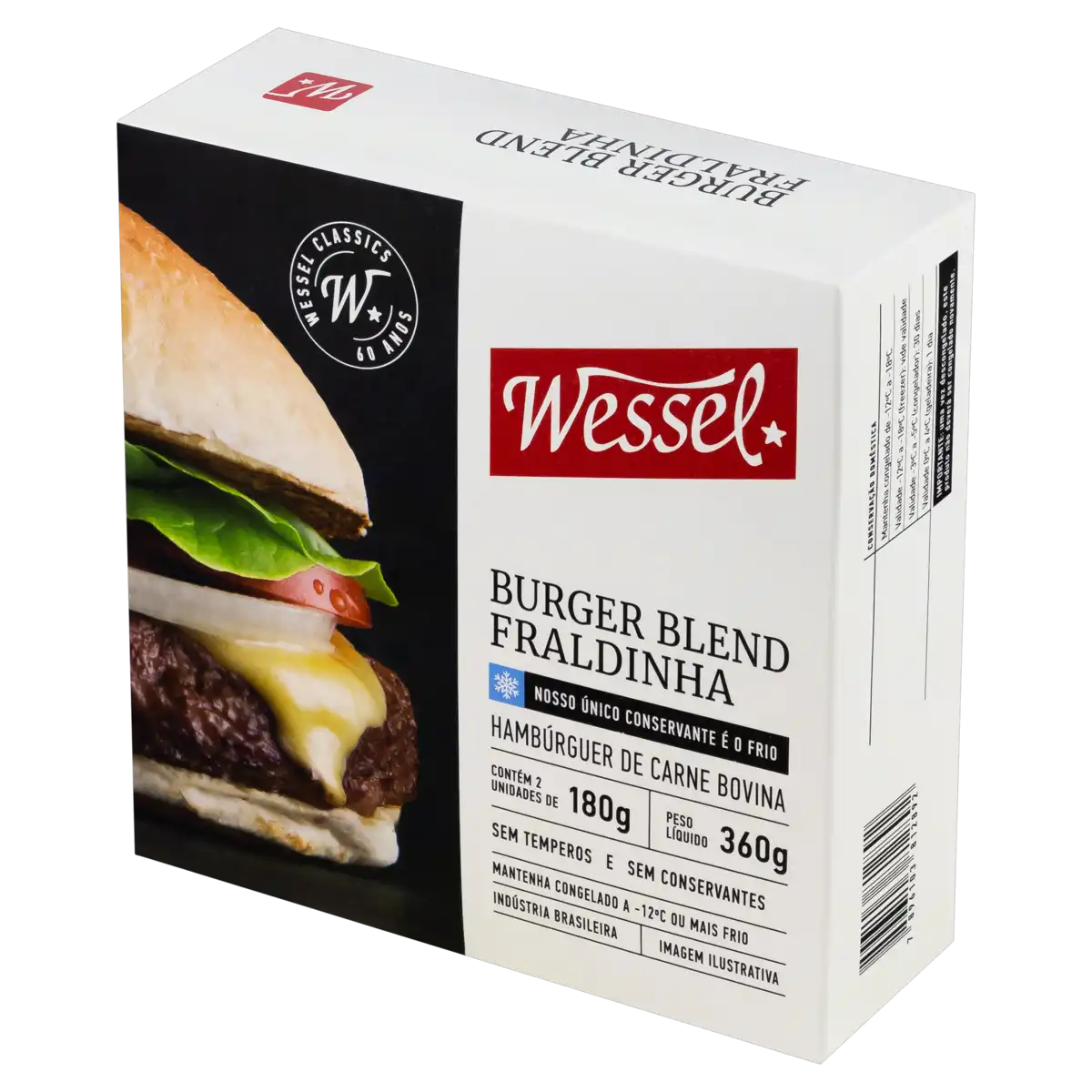 Hambúrguer de Carne Bovina Fraldinha Blend Wessel Caixa 360g 2 Unidades