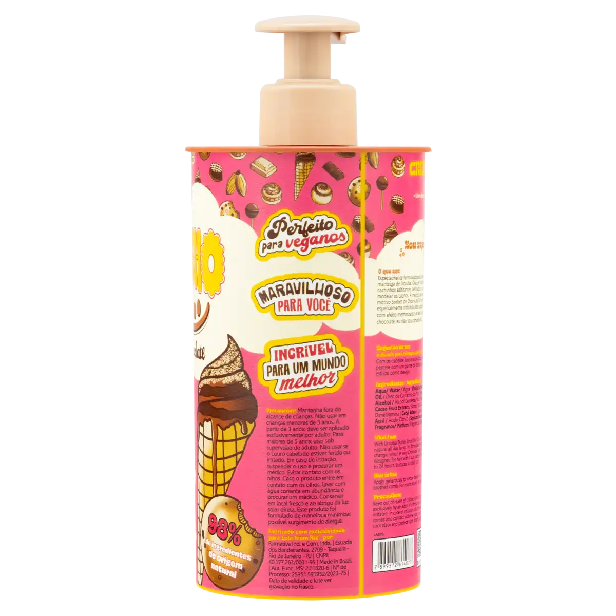 Creme para Pentear Sorbet de Chocolate Lola from Rio Cachinho Feliz Kids Frasco 450g Pump
