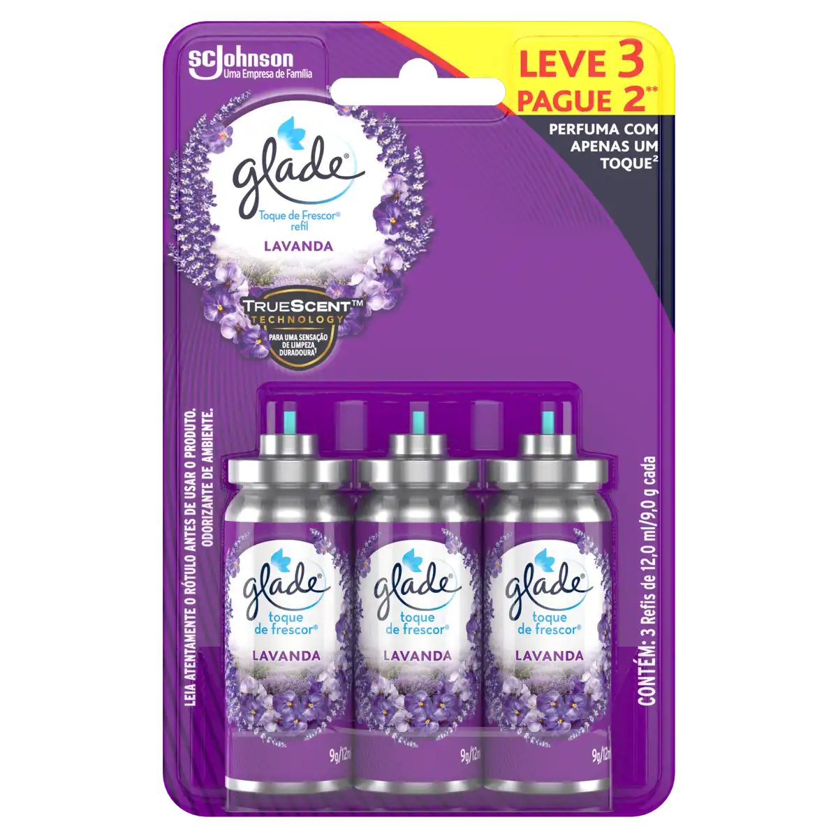 Odorizador de Ambiente Lavanda Glade Toque de Frescor Blister 12ml Cada Refil Leve 3 Pague 2 Unidades