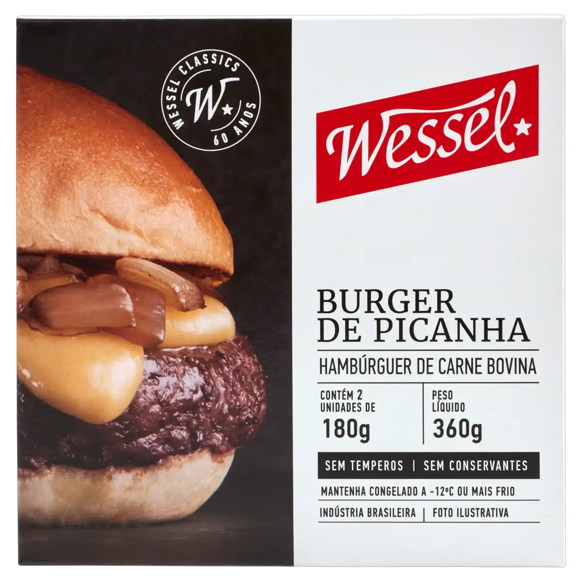 Hambúrguer de Carne Bovina Picanha Wessel Caixa 360g 2 Unidades