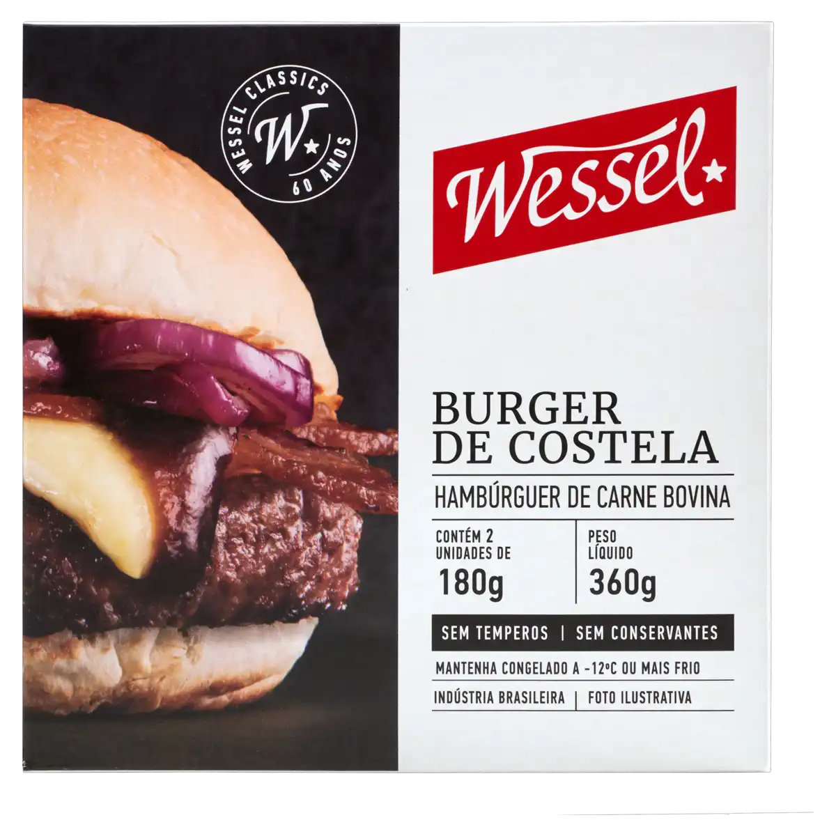 Hambúrguer de Carne Bovina Costela Wessel Caixa 360g 2 Unidades
