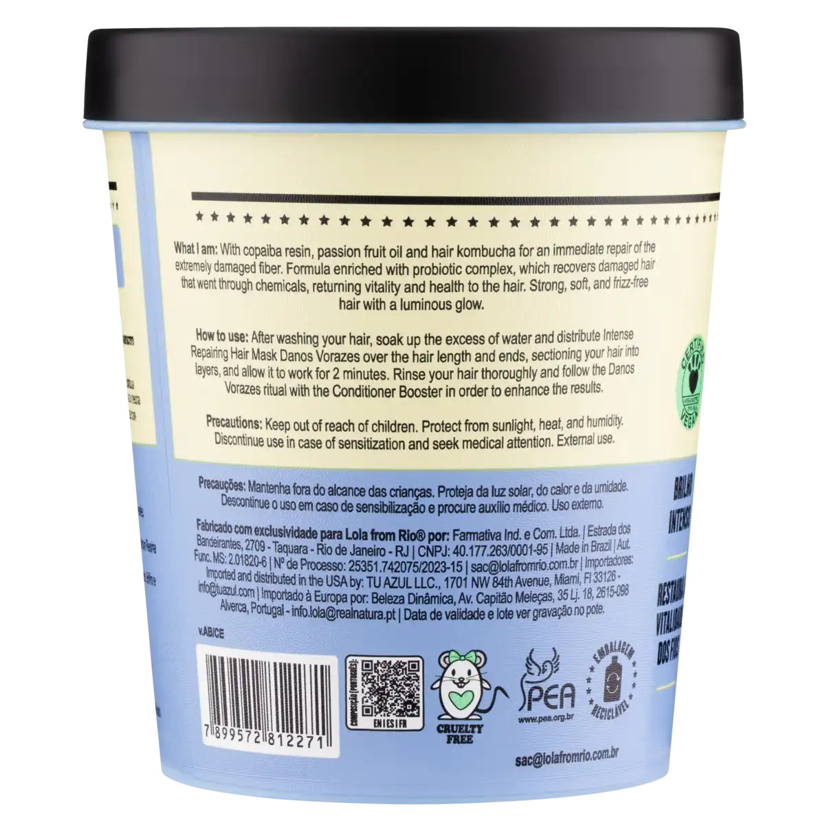 Máscara de Reparação Intensiva Lola from Rio Danos Vorazes Pote 450g