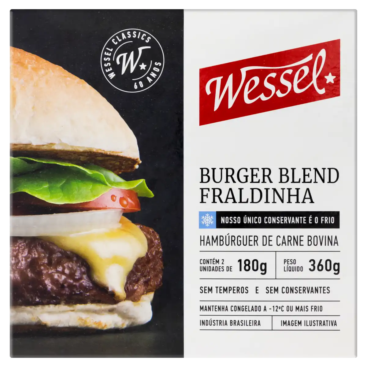 Hambúrguer de Carne Bovina Fraldinha Blend Wessel Caixa 360g 2 Unidades