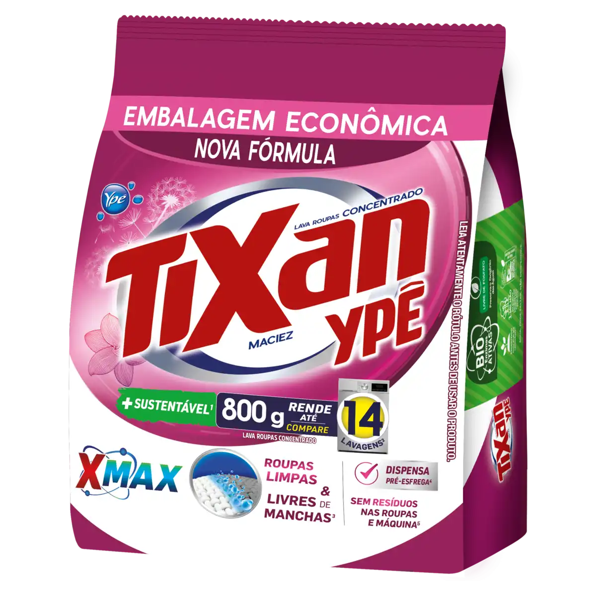 Lava-Roupas Pó Concentrado Maciez Tixan Ypê Pacote 800g Embalagem Econômica