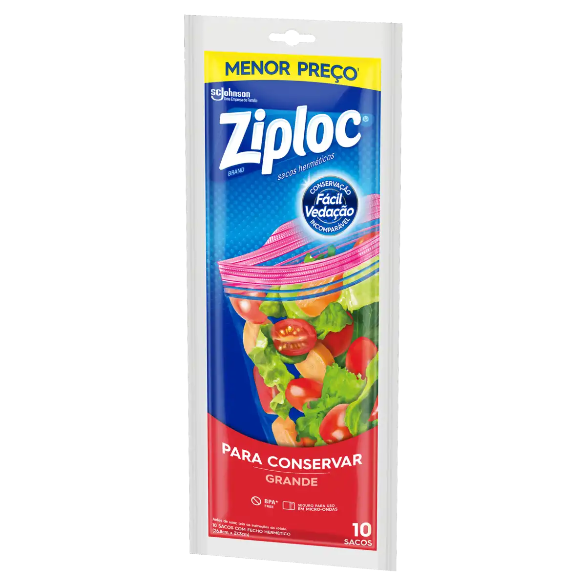 Saco Hermético Ziploc Grande 26,8cm x 27,3cm 10 Unidades