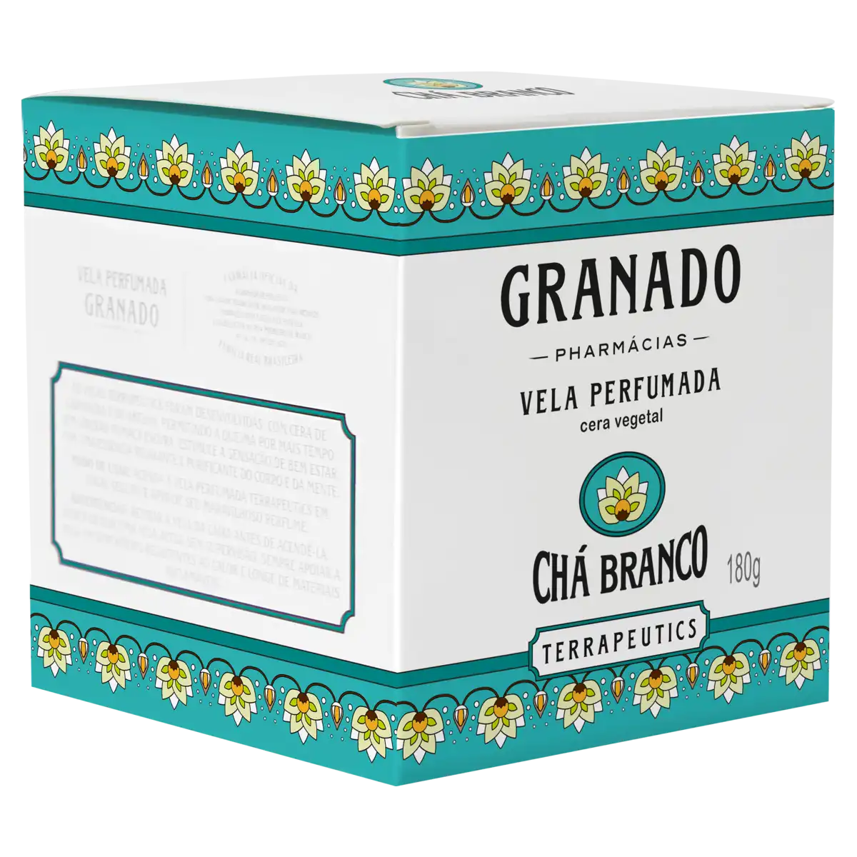 Vela Perfumada Vegetal Chá Branco Granado Terrapeutics Caixa 180g