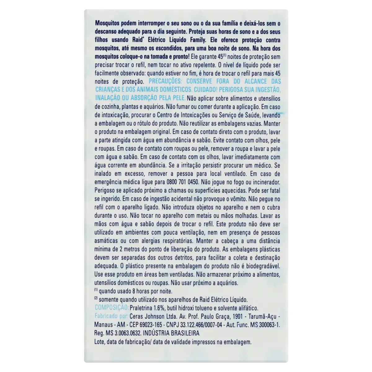 Kit Aparelho Elétrico + Refil Repelente Líquido 45 Noites Raid Family 32,9ml