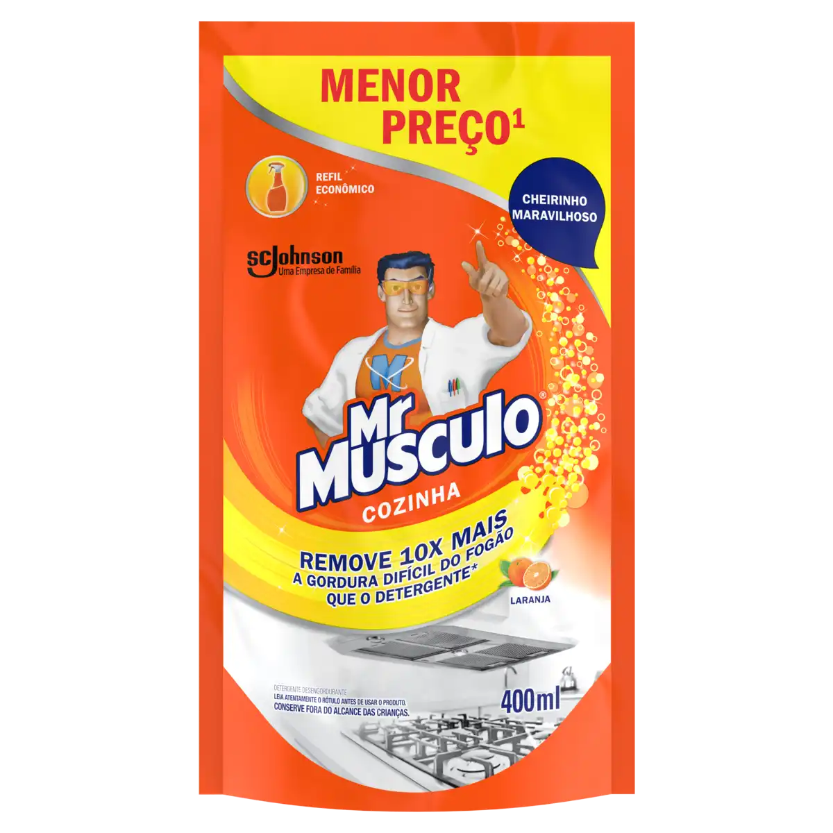Limpador Desengordurante Cozinha Laranja Mr Músculo Sachê 400ml Refil Econômico