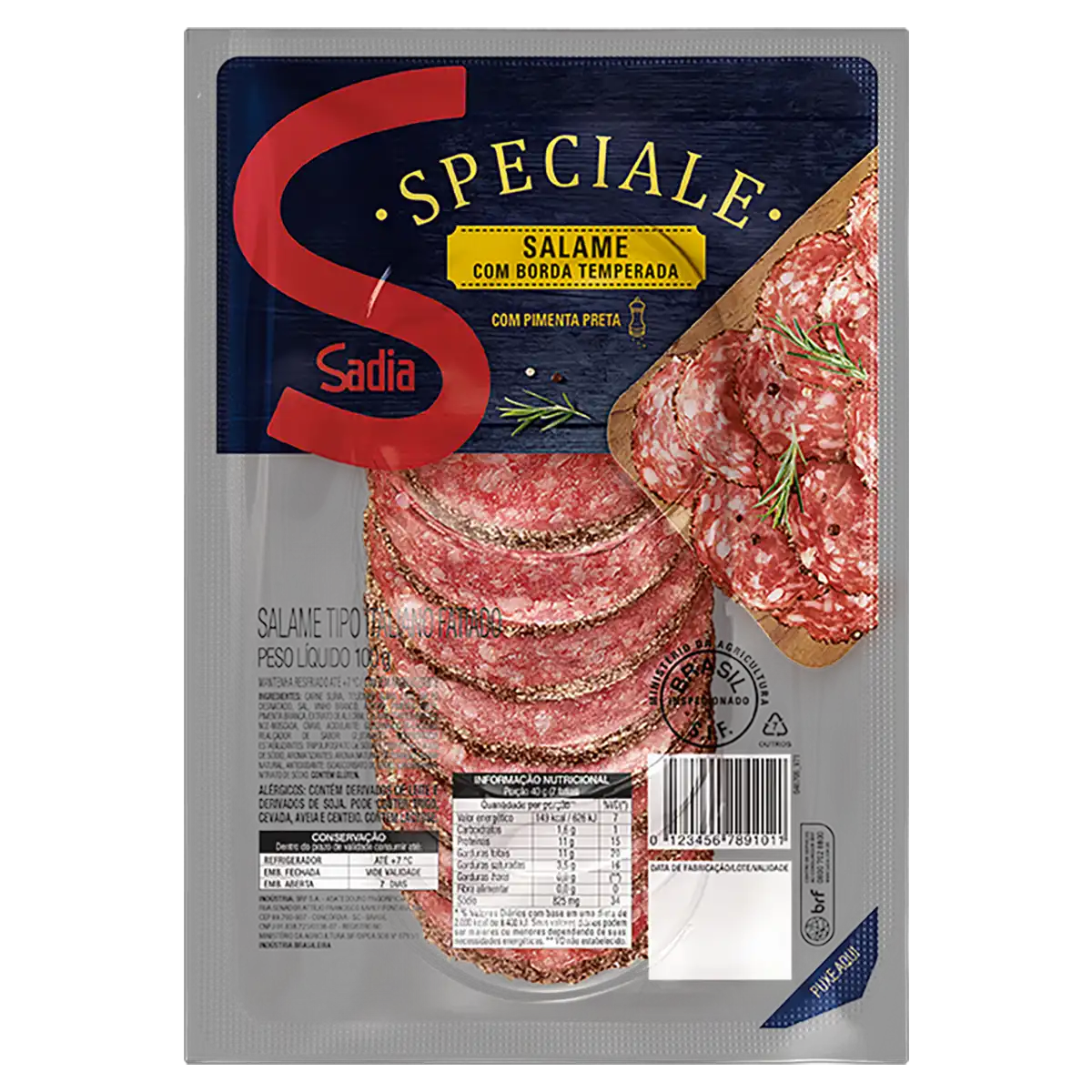Salame Italiano Fatiado com Borda Temperada Pimenta-Preta Sadia Speciale 100g
