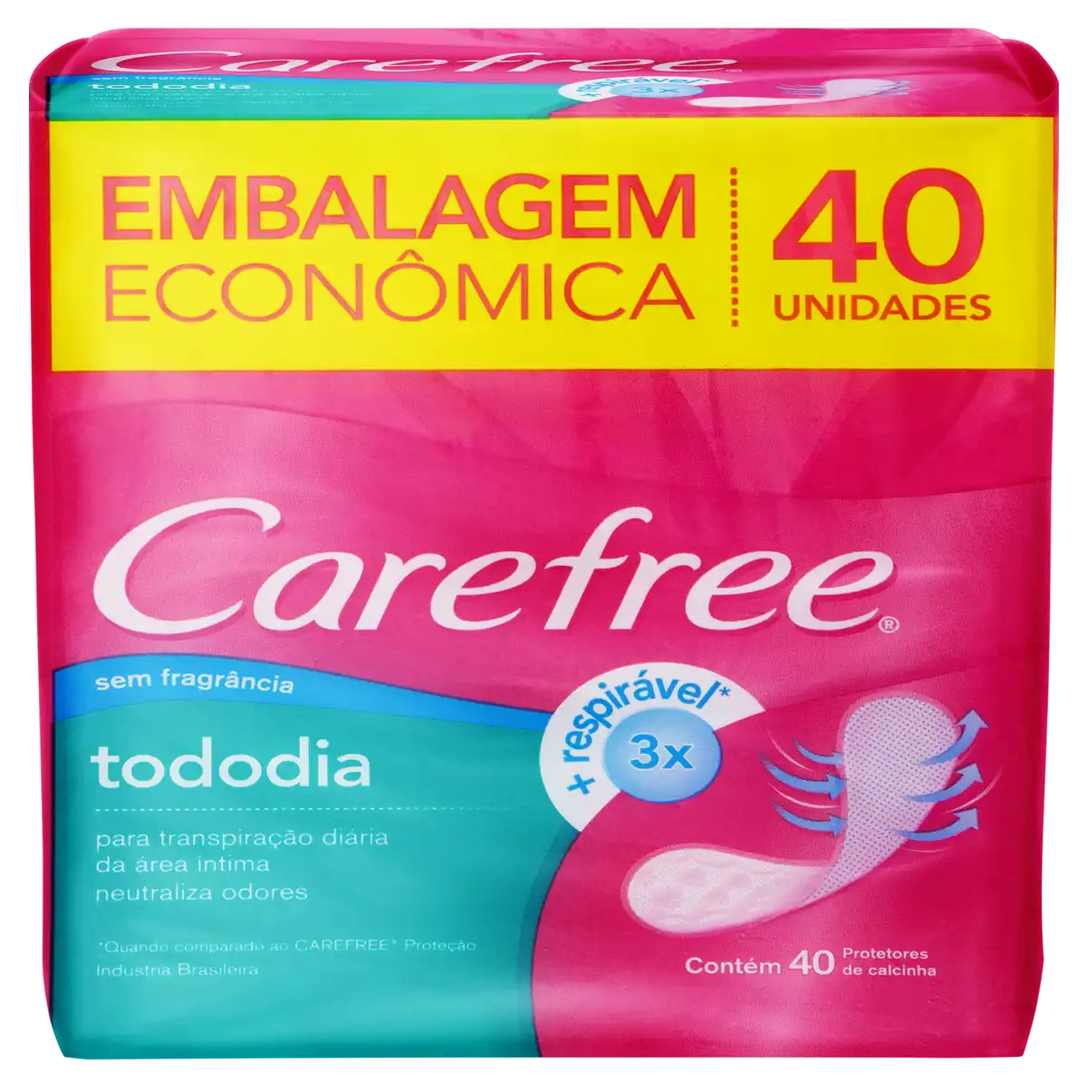 Protetor Diário sem Abas Carefree TodoDia Pacote 40 Unidades Embalagem Econômica