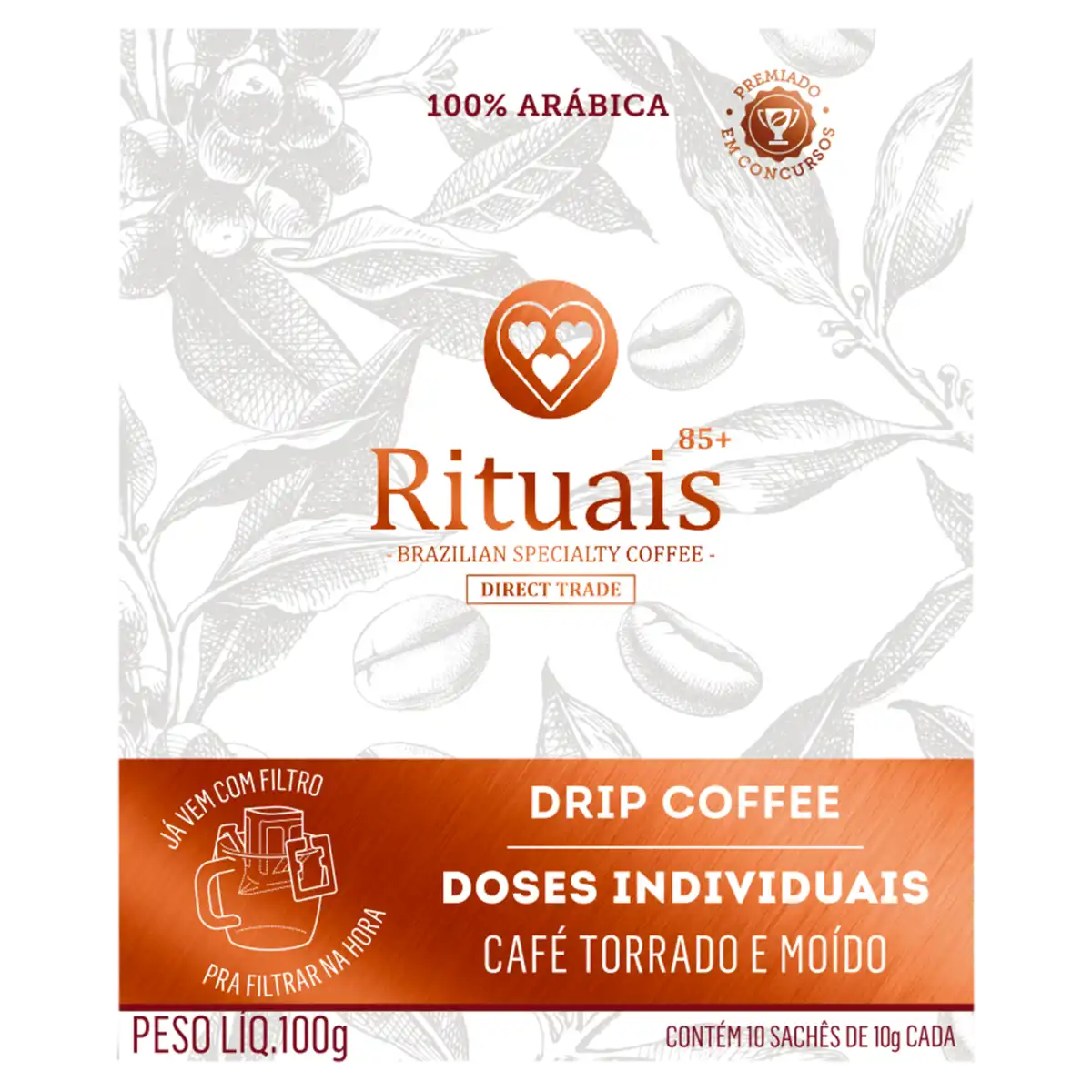 Café em Sachê Torrado e Moído Drip Coffee 3 Corações Rituais 85+ Envelope 10g