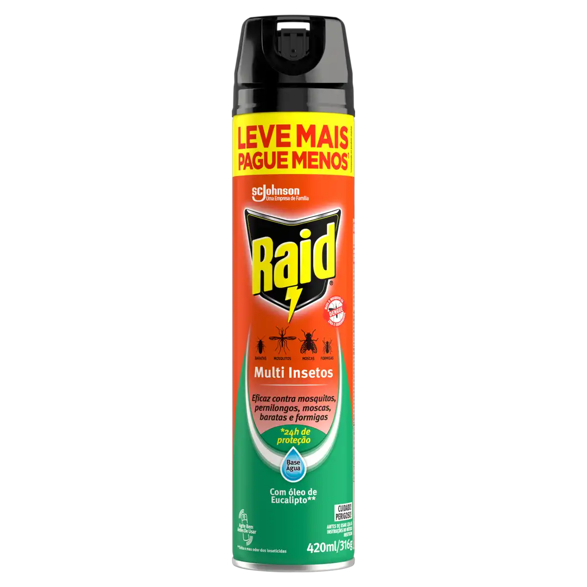 Inseticida Aerossol Multi-Insetos à Base de Água Eucalipto Raid Frasco 420ml Spray Leve Mais Pague Menos