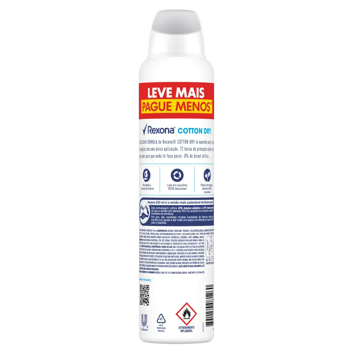 Antitranspirante Aerossol Cotton Dry Rexona 250ml Spray Leve Mais Pague Menos