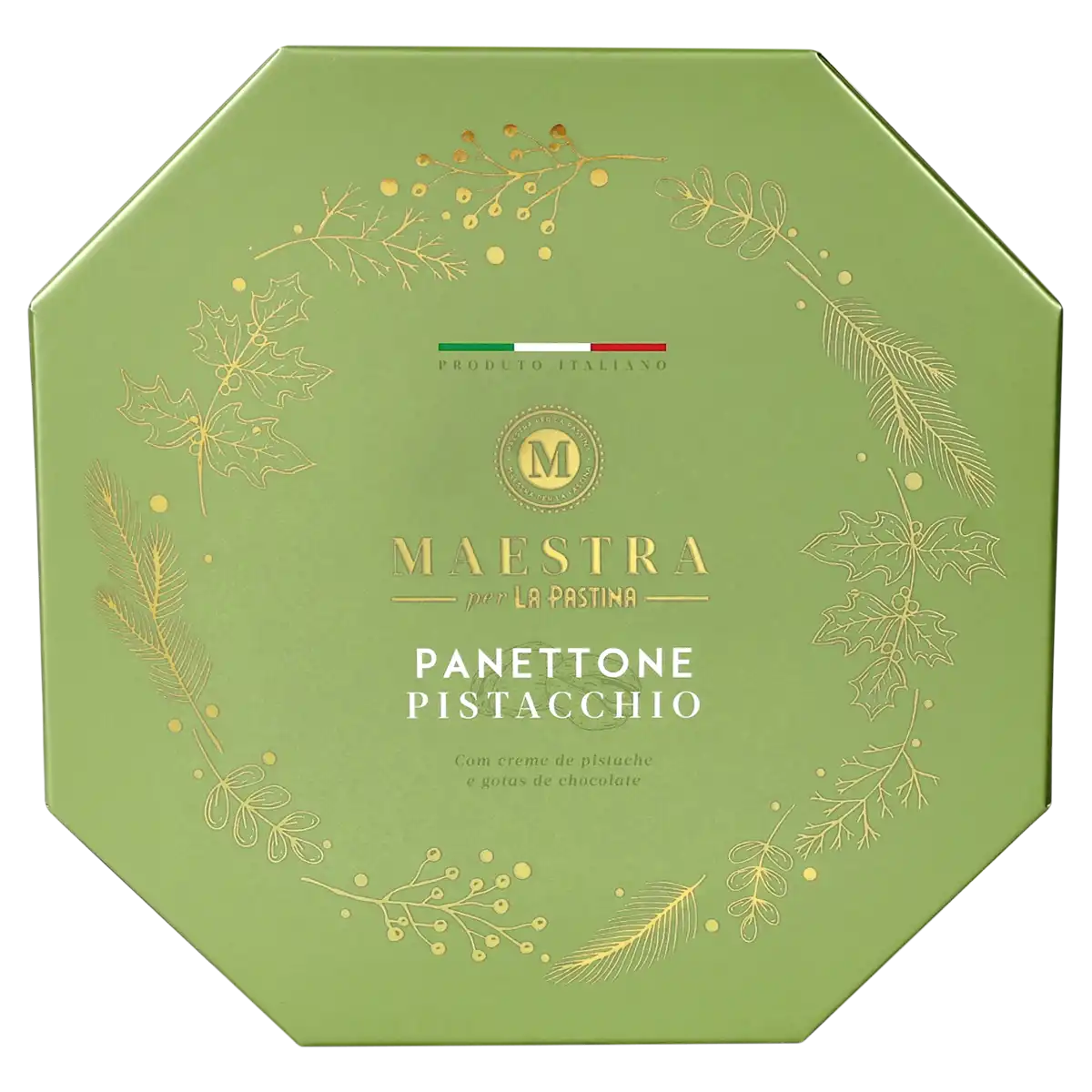 Panettone com Gotas de Chocolate Creme de Pistache La Pastina Maestra Caixa 750g