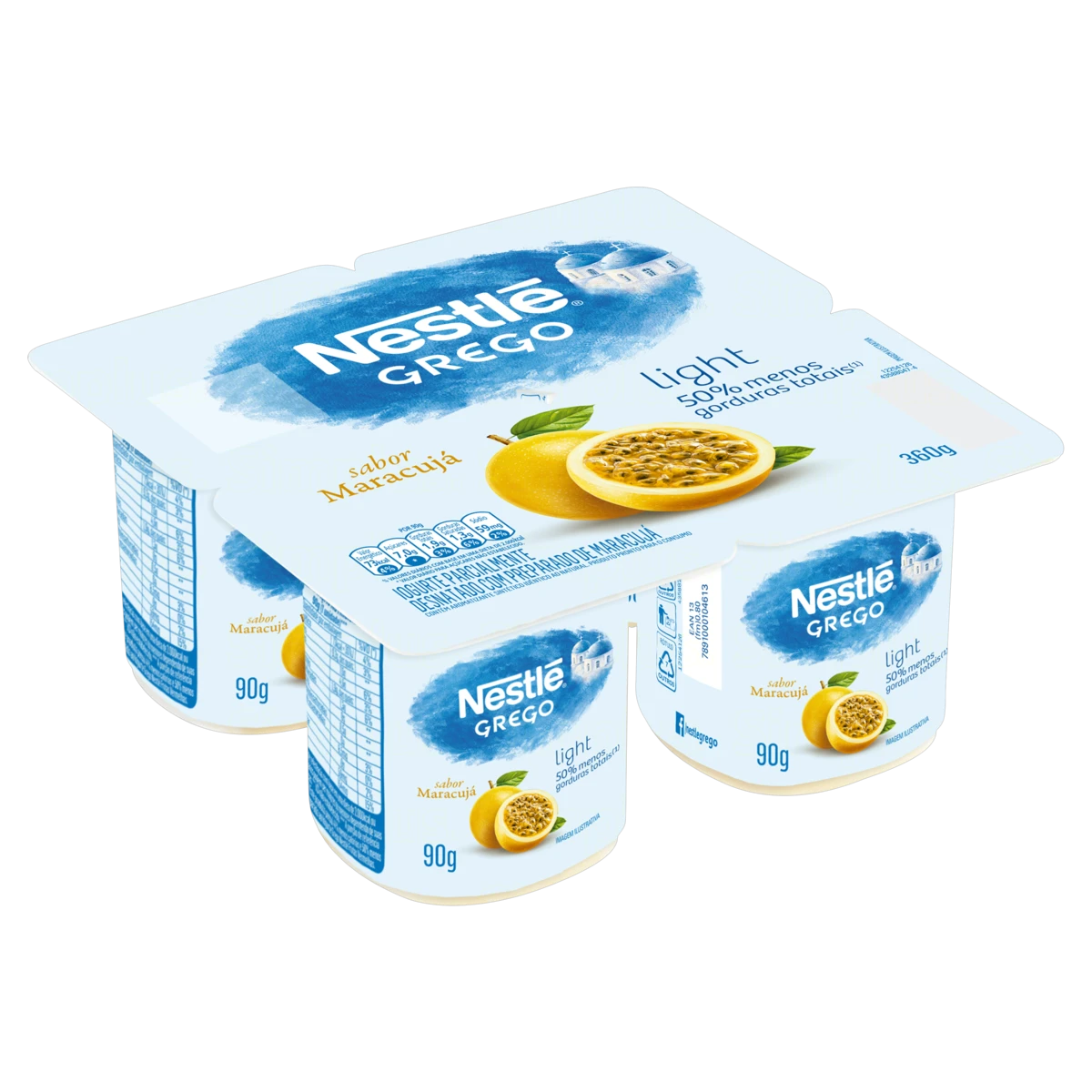 Iogurte Parcialmente Desnatado Grego Maracujá Light Nestlé Bandeja 360g 4 Unidades