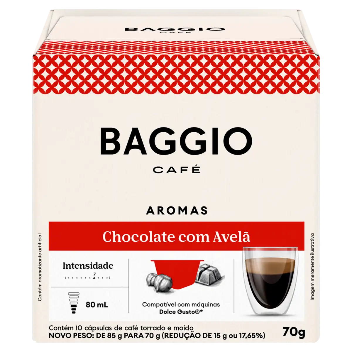 Café em Cápsula Torrado e Moído Chocolate com Avelã Baggio Aromas Caixa 70g 10 Unidades