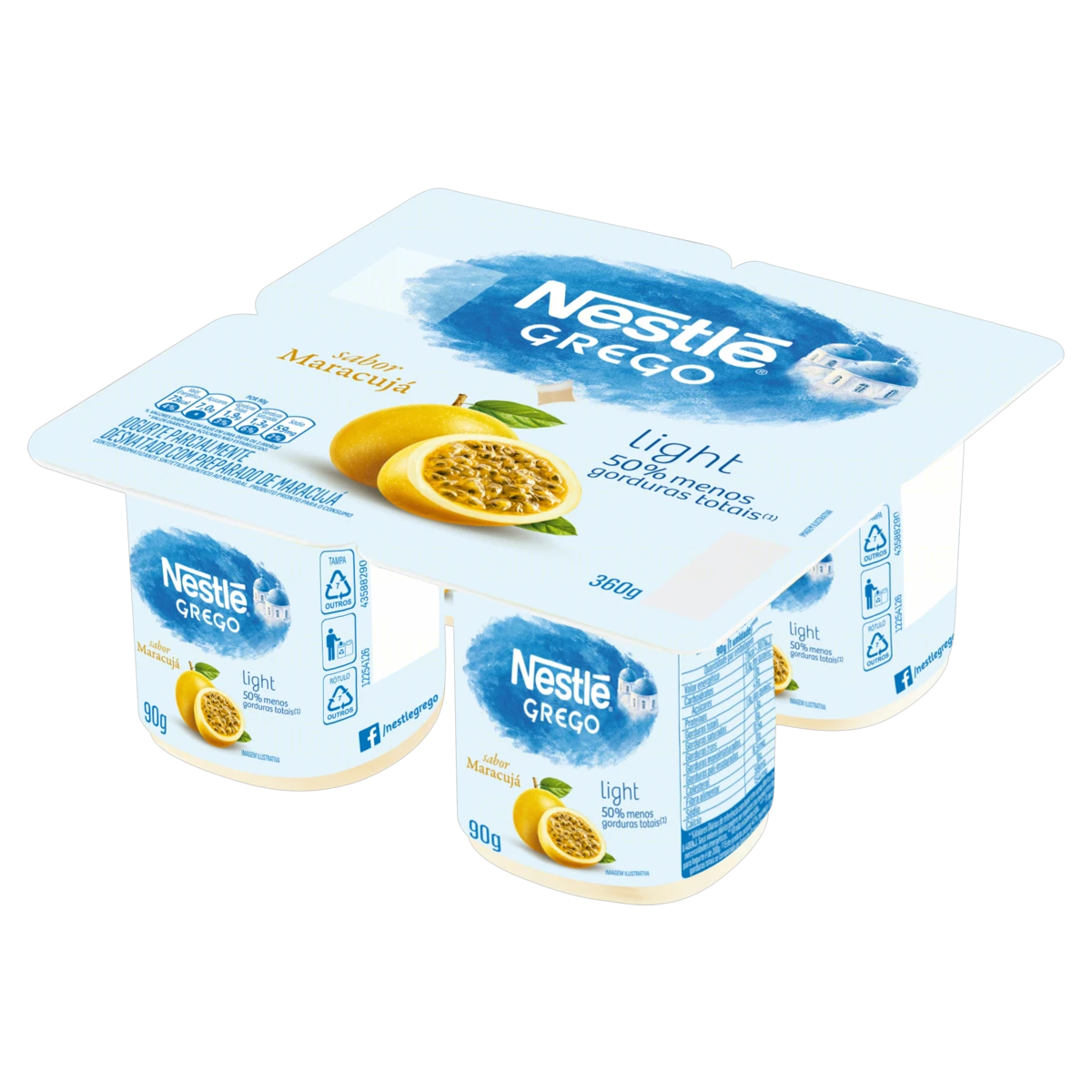 Iogurte Parcialmente Desnatado Grego Maracujá Light Nestlé Bandeja 360g 4 Unidades