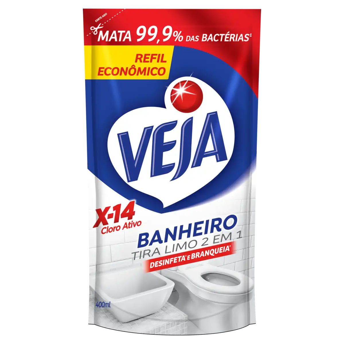 Desinfetante Banheiro Tira-Limo Veja X-14 Sachê 400ml Refil Econômico