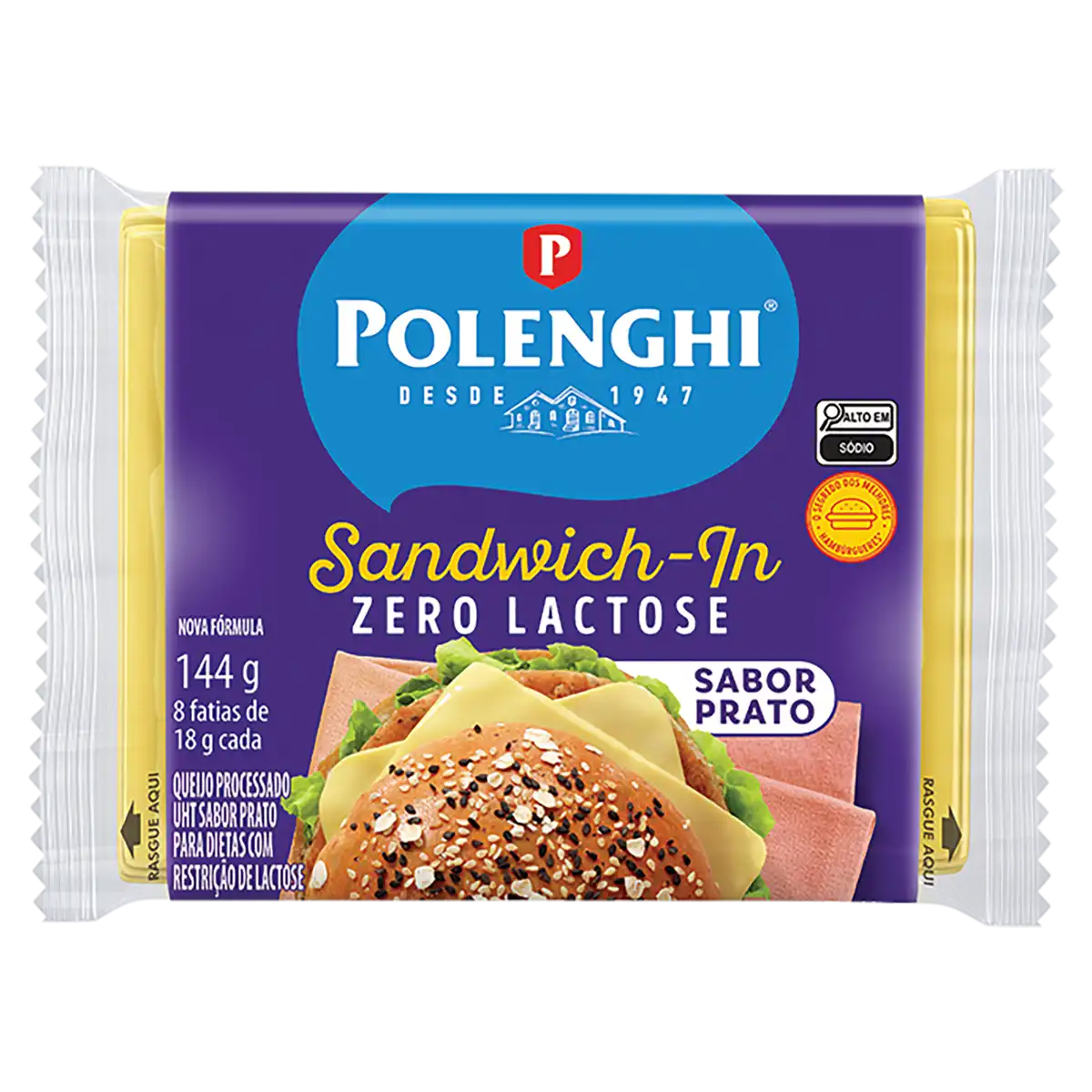 Queijo Processado UHT Prato Zero Lactose Polenghi Sandwich-In 144g