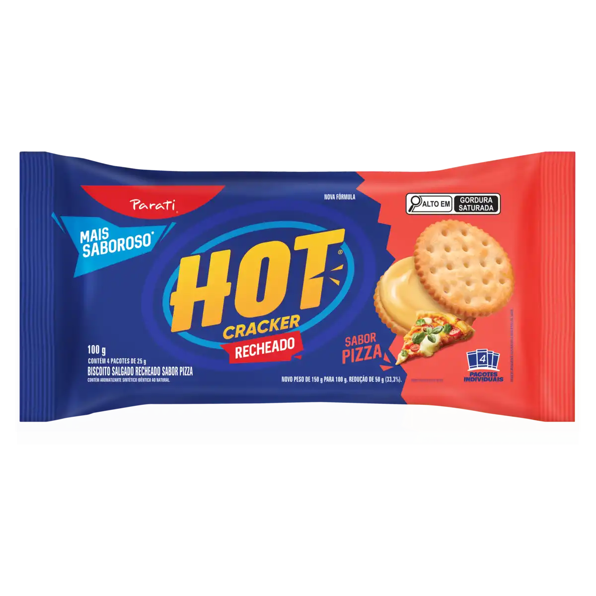 Pack Biscoito Recheio Pizza Hot Cracker Pacote 100g 4 Unidades