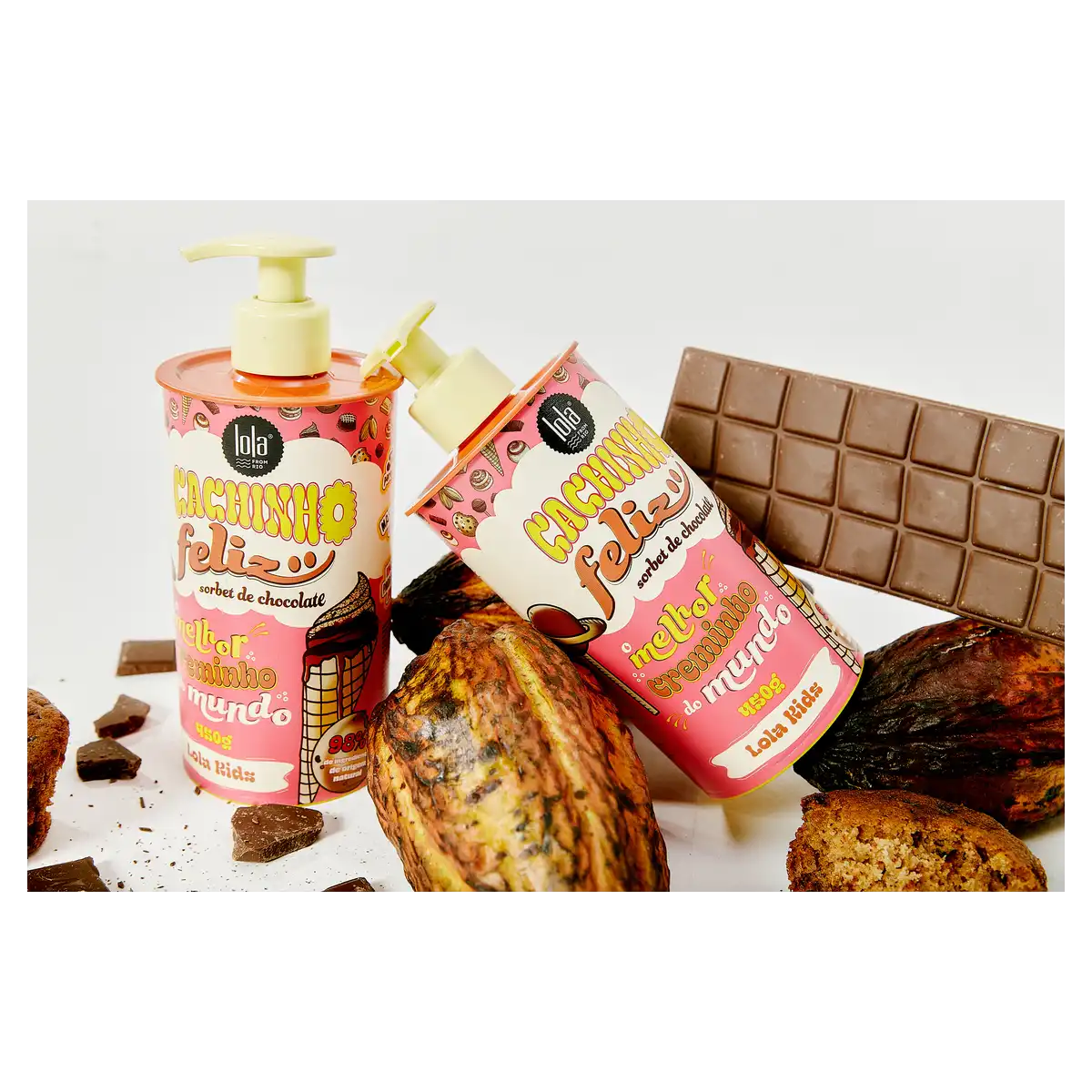Creme para Pentear Sorbet de Chocolate Lola from Rio Cachinho Feliz Kids Frasco 450g Pump