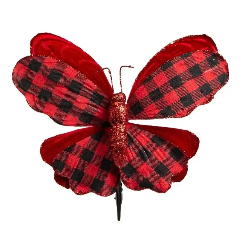 Borboleta Decorativa Xadrez Vermelho Unidade 20cm