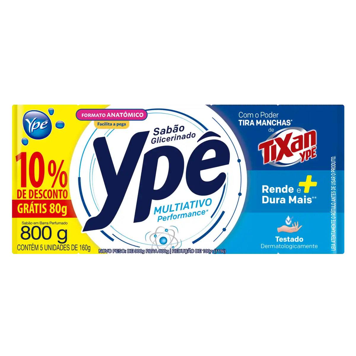 Sabão Barra Glicerinado Ypê Multiativo Pacote 800g 5 Unidades Grátis 10% de Desconto