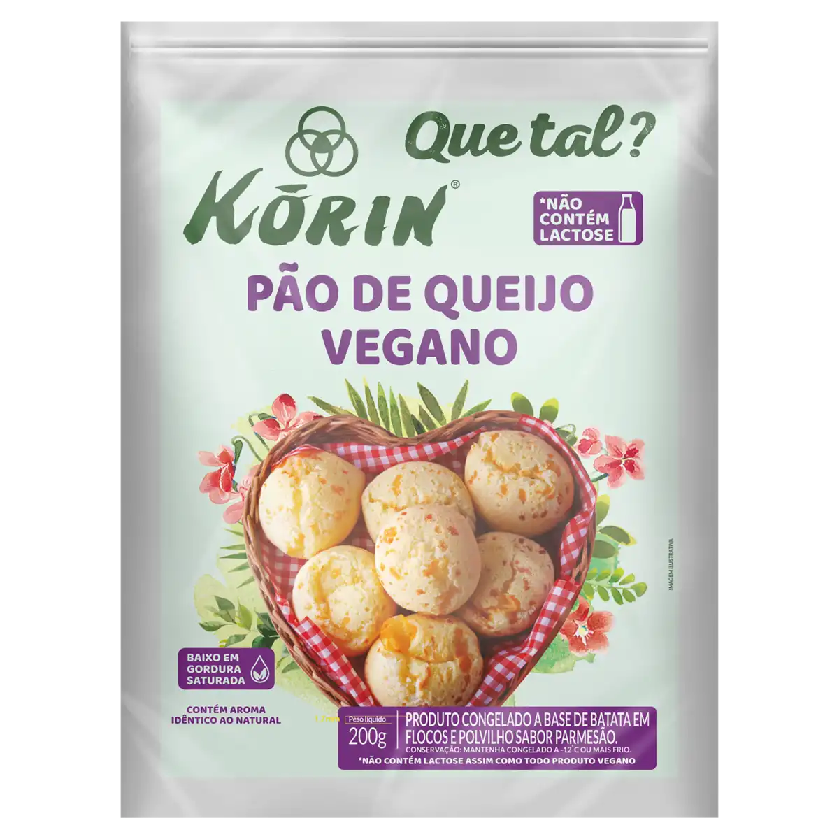 Pão de Queijo Congelado Vegano Parmesão Korin Que Tal? Pacote 200g