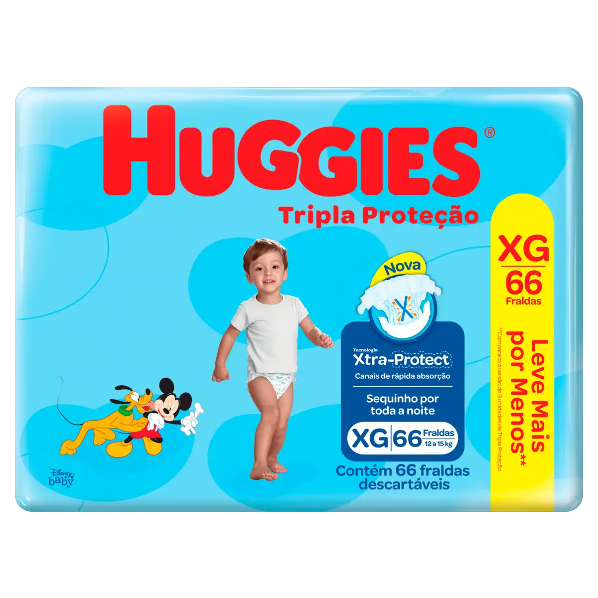 Fralda Descartável Infantil Huggies Tripla Proteção XG Pacote 66 Unidades Leve Mais Pague Menos